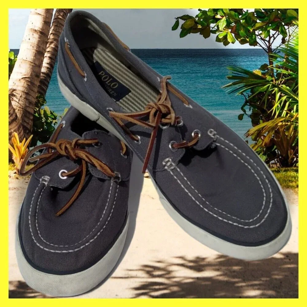 Polo Ralph Lauren Franz Men’s‎ Gray Lace Up Oxford Boat Shoes Size 10 D